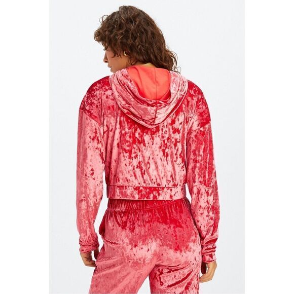 Fabletics Crushed Velour Zip Up Hoodie strawberry red large new - Picture 2 of 15